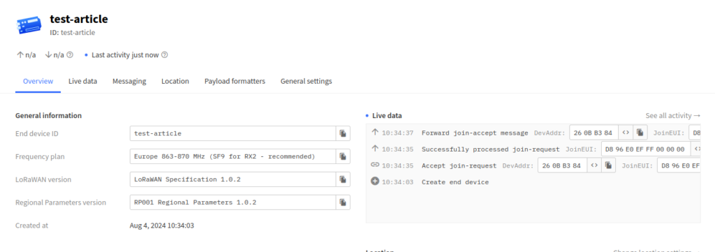 Lora JOIN in TTN console