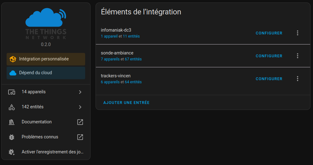 TTN integration: liste des applications